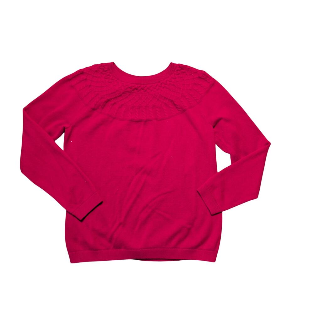 Talbots Women's Sweater Size M Red Cotton Cashmere Blend Lace Cable Knit Yoke